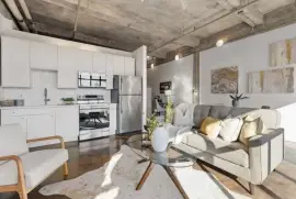 This architecturally striking one-bedroom